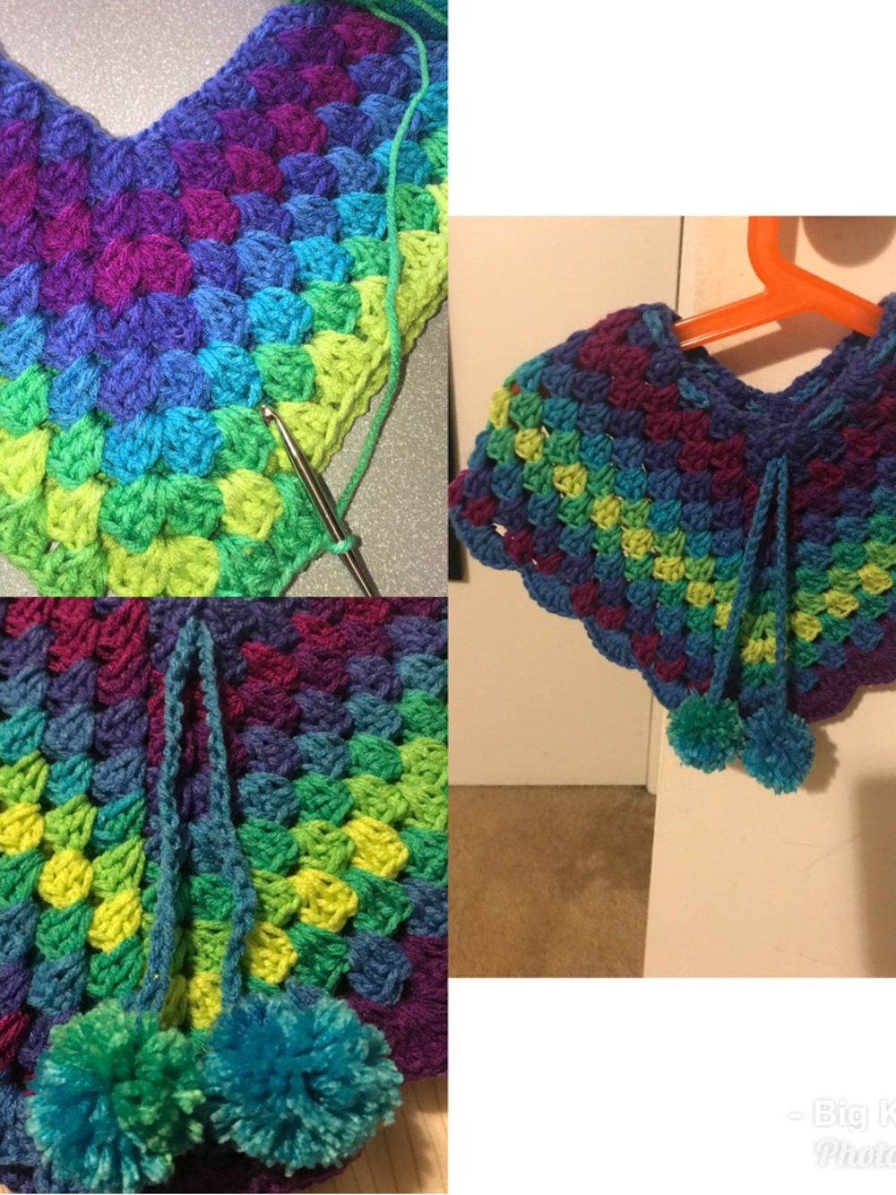 Chunky Crocheted Rainbow Pom-Pom Capelet